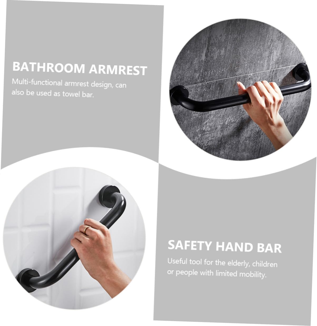 Alipis 2pcs Wall-Mounted Safety Handrails Non-Slip Bathtub Grab Bars for Elderly Bathroom Toilet Support Space Aluminum Black