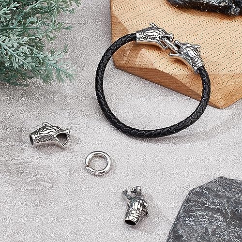 UNICRAFTALE 2Pcs 304 Stainless Steel Tibetan Style Dragon Head Spring Clasps Antique Silver 9mm Inner Diameter Carabiner Keyring Dragon Leather Cord End Caps Connectors for Keychain Jewelry Making - Image 2