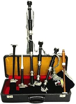 Bagpipe Rosewood Silver Mounts Scottish Highland Black Finish with Hard Case Black Finish Silver Mounts