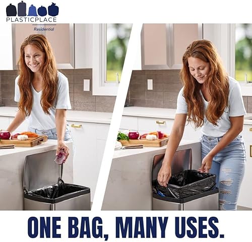 Miniatura 5 de Plasticplace Bolsas de basura de 32-33 galones  1.2 mil  Revestimientos para cubos de basura con cordón  33 x 39 pulgadas, color negro, 100 unidades