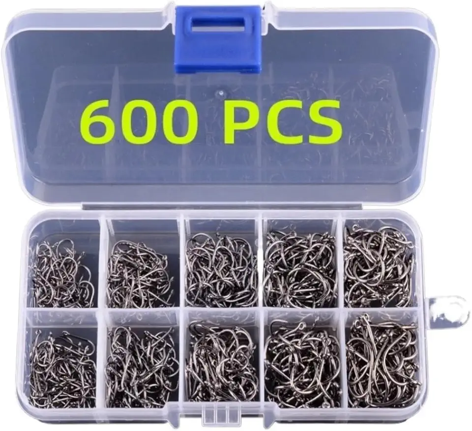 Kit Pesca 600 Anzóis Chinu nos Tamanhos 3 ao 12 com Estojo de Armazenamento