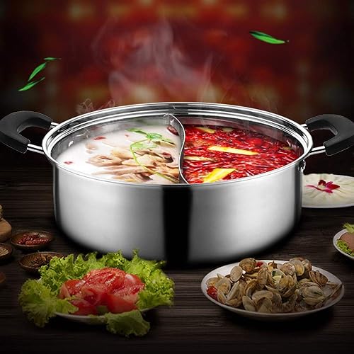 Miniatura 5 de olla de acero inoxidable de grado alimenticio 304 Shabu Shabu con divisor y tapa para estufa de inducción, estufa a gas, olla de sopa de doble cara