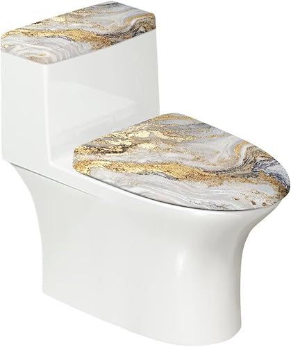 Funda de asiento de inodoro de mármol blanco dorado para baño, cubierta de tapa de tanque de inodoro suave, 2 piezas, fundas de inodoro con tela