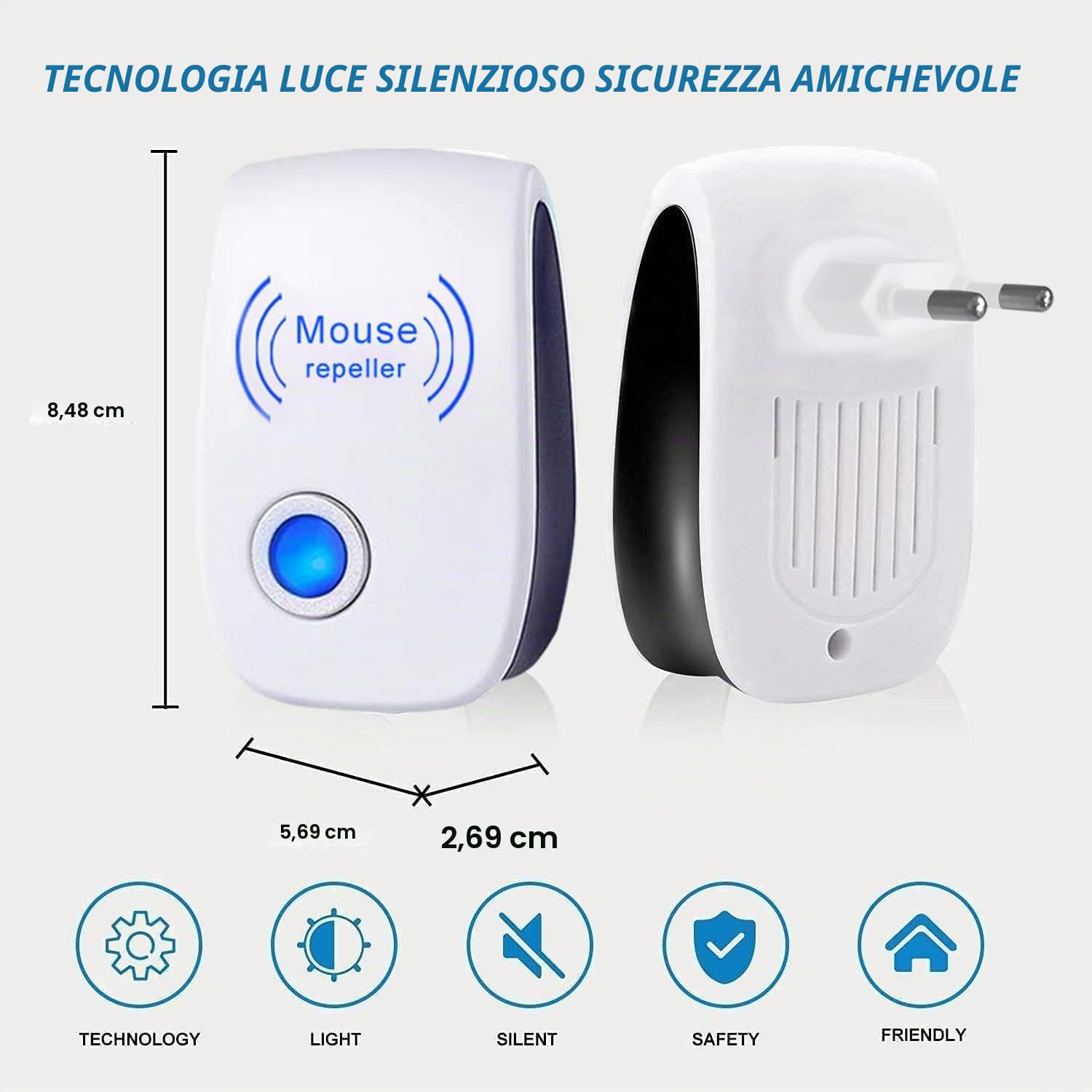 Ultrasuoni Topi e Ratti Repellente per Ratti Ultrasonico Repellente Contro Insetti Rassicurante per Bambini e Animali domestici per uso interno 8pcs