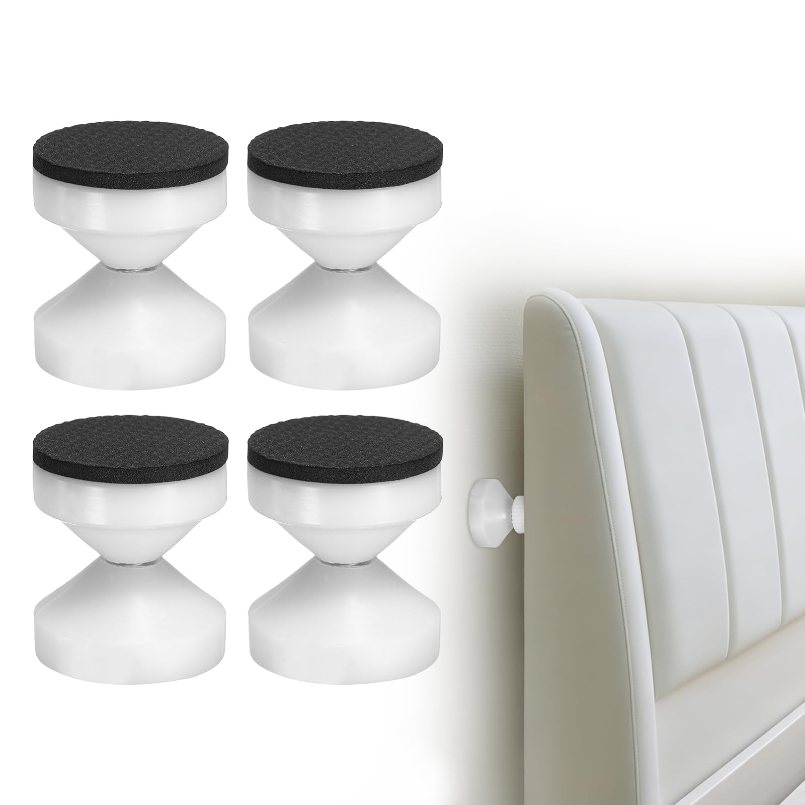 sourcing map 4 Pcs Headboard Stoppers, 4.7 cm Adjustable Threaded Bed Frame Anti-Shake Tool Furniture Stabilizer for Couch, Bed Frame, Bookshelf, Cupboard, White