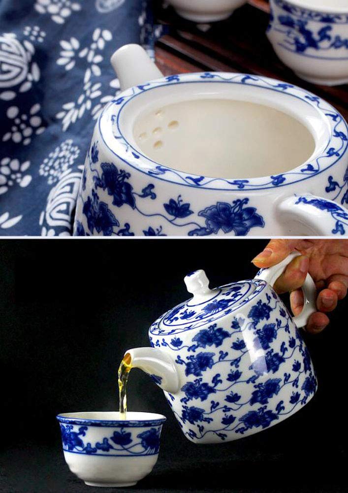 Tetera china Jingdezhen pintada a mano antigua de alta capacidad de porcelana azul y blanca - NO.38