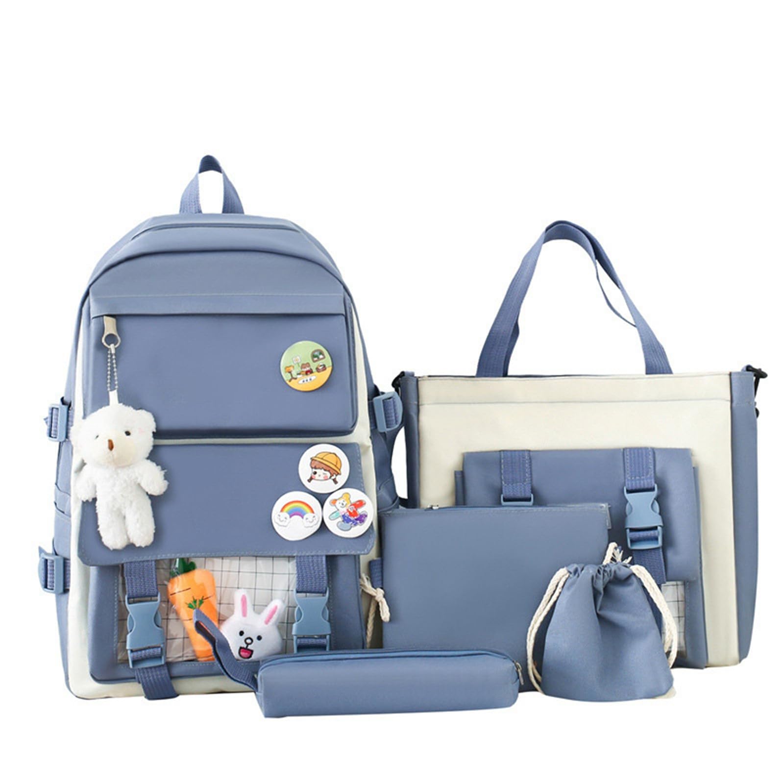 5 Piece Set Bags Children Boy School 4 Ornaments For Girls Teenage Book Bags For School Elementary Causal Daypack Supplies Gifts For Girls Suitable For Ages 10-18