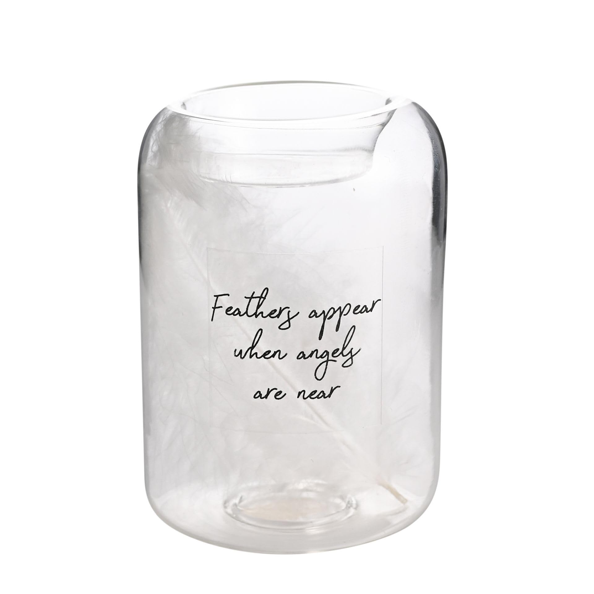 Widdop Thoughts of You Glass Tea Light Holder With Feather Inside, Feathers