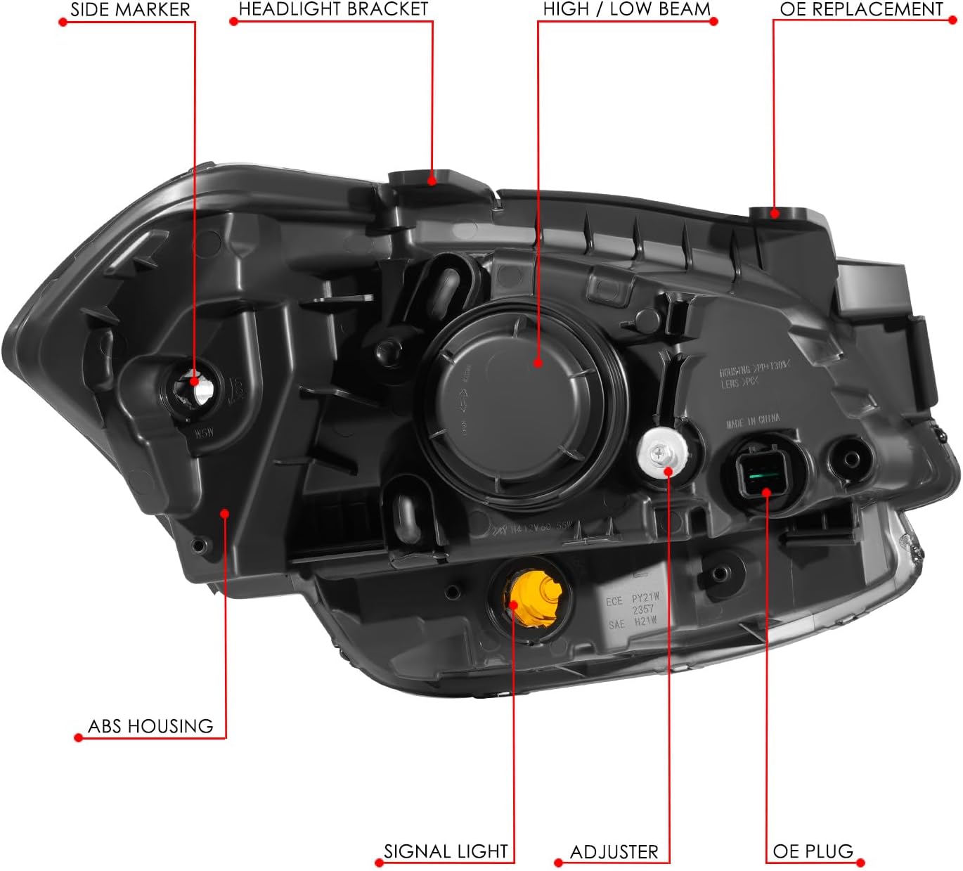 DNA MOTORING Pair of Headlight Assemblies Compatible With Soul 2010-2011, Halogen, Black Housing, OEM-HL-0327