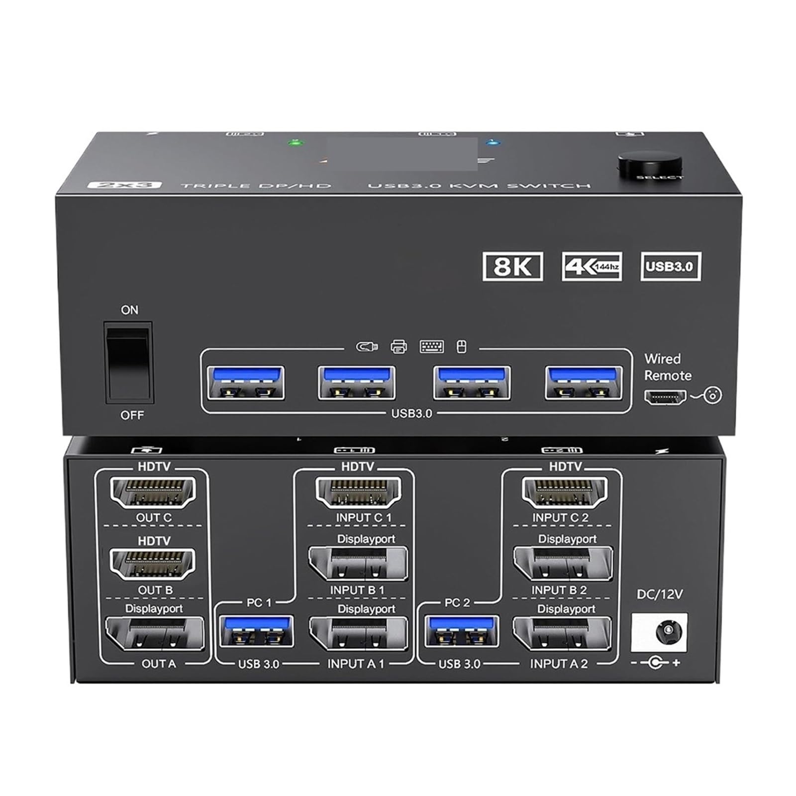 8K KVM Switch Tripe 3 Monitors USB 3.0 Hub Docking Station 60Hz HDMI-Compatible 30Hz DP Switcher Selector Hub PC Accessories(Input 1xHDTV 2xDP)-image-4