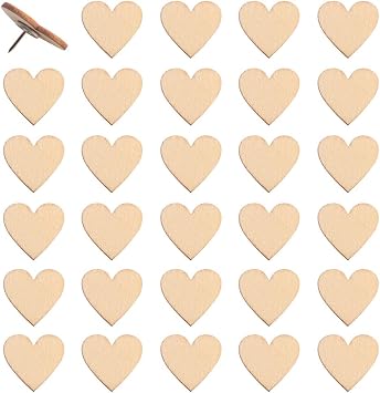 Unique Love Thumbtack FoyaHome 30 Pcs Wooden Heart Shape DIY Push Pin for Photo Decoration Wall Map Whiteboard Cork Board Paper Photo Picture Memo Drawing Pins Large
