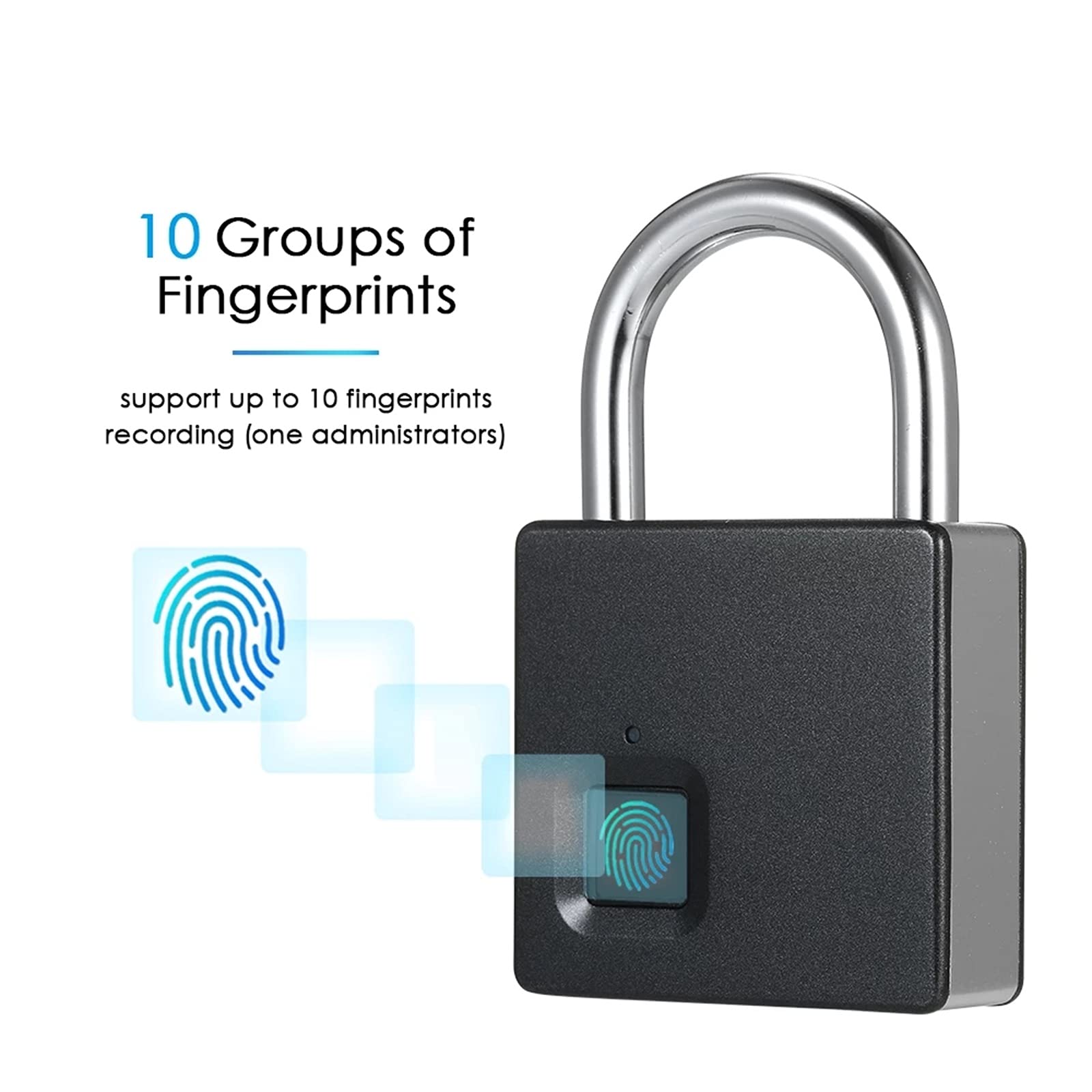 Candado Inteligente con Huella Dactilar Lock de huellas dactilares inteligente Huellas digitales Puerta for candado Garage para Seguridad(Schwarz)