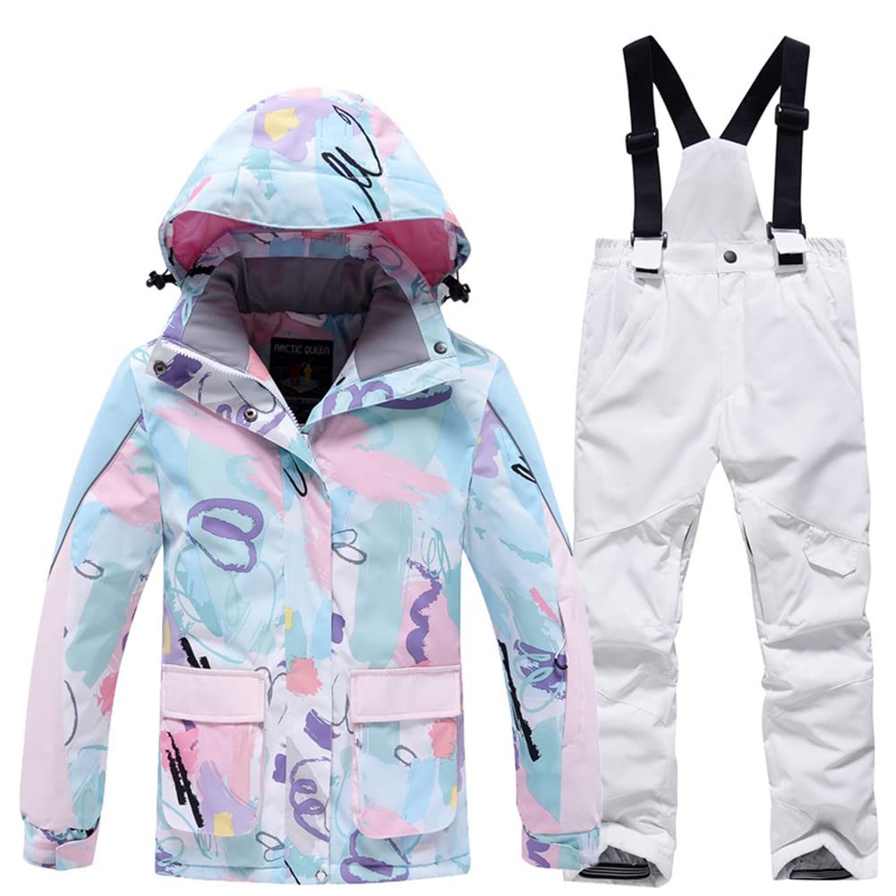 Girls/Boys Snowsuits Hooded Insulated Windproof Winer Coats Ski Jacket Snow Pants Set