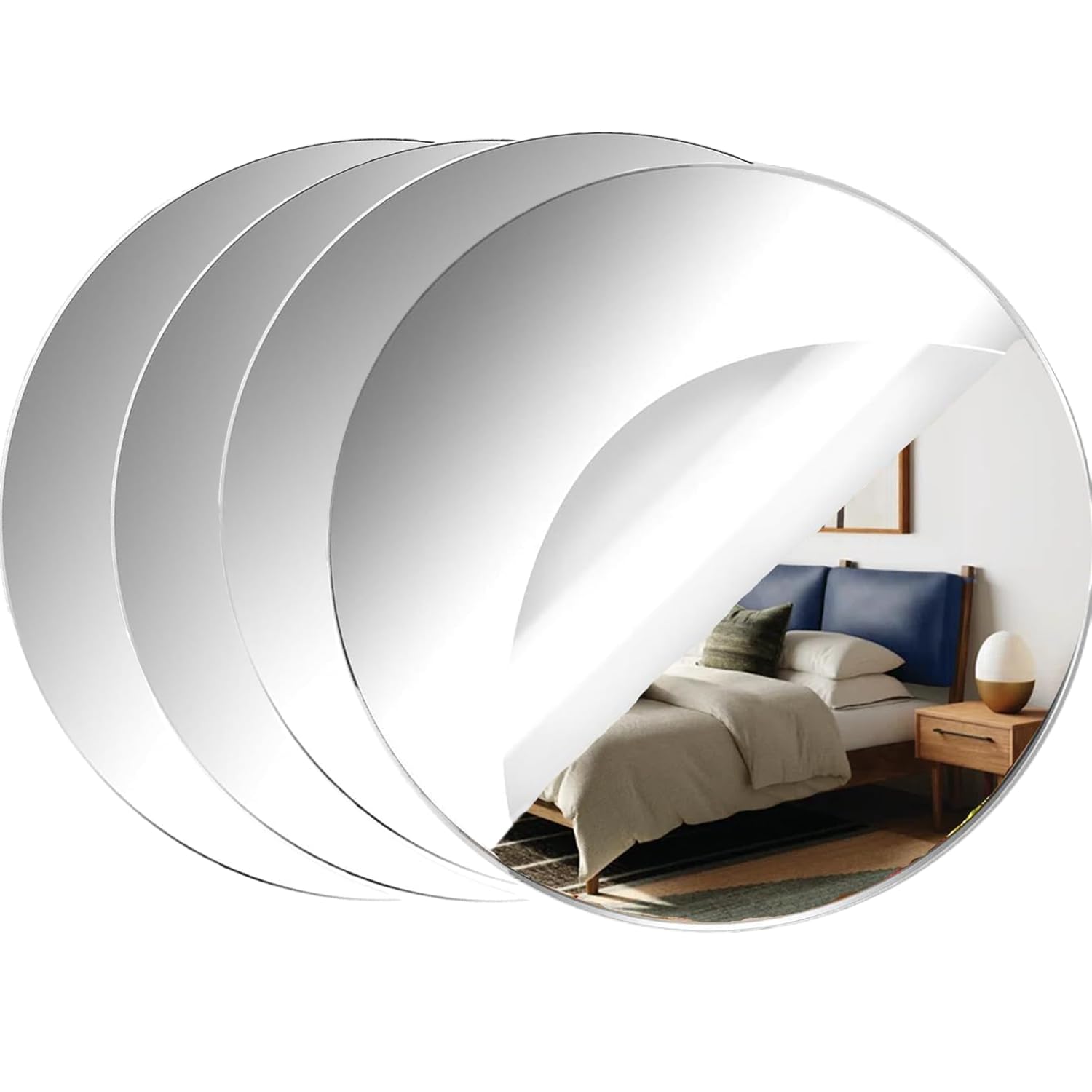 Photo 1 of CEUQIESO Acrylic Round Mirrors, 4 inch No Glass Circle Mirror Tiles Self Adhesive Mirror Stickers for Wall Home Living Room Bedroom Decor, Small Mirrors for Crafts (4, 4 inch/10cm)