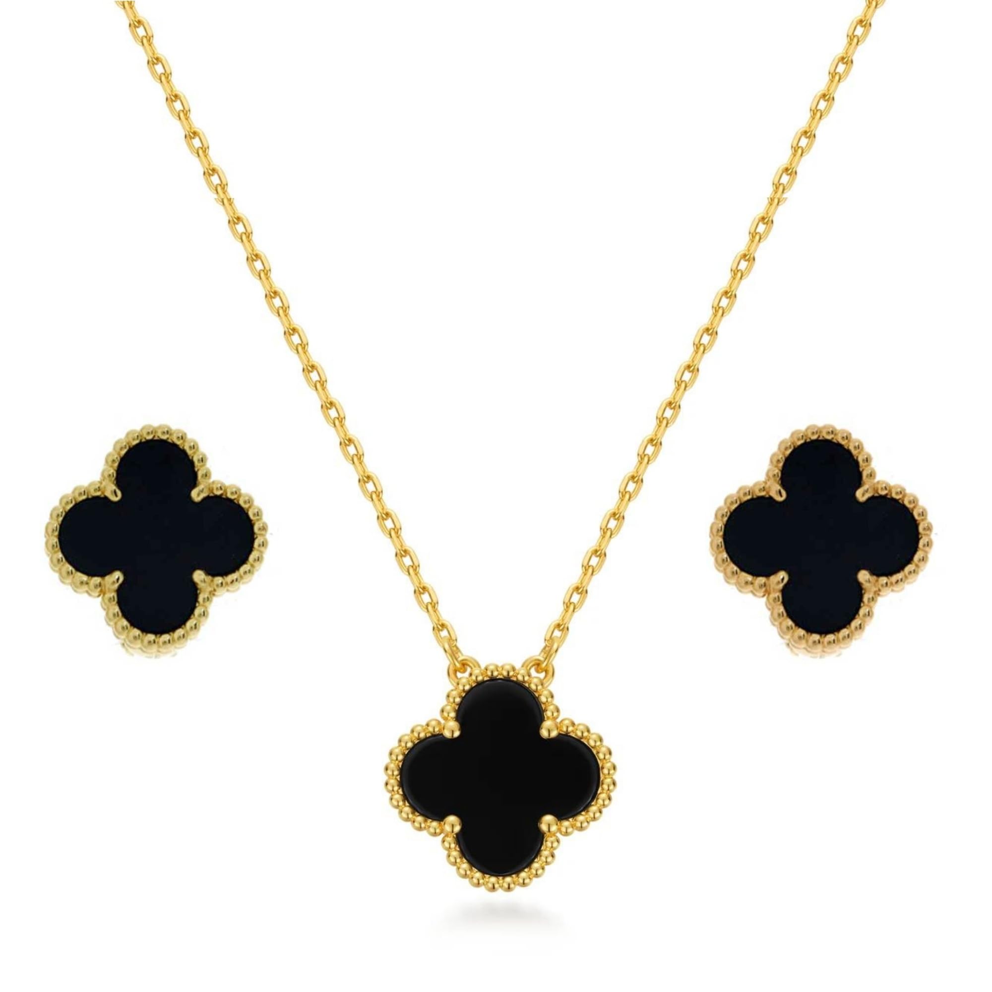 Clover Pendant Necklace and Stud Earrings Set for Women | Anti-Tarnish Stainless Steel Jewellery Set for Girls | Fashion Accessories Gift Set for Her | Durable, Hypoallergenic, and Long-Lasting Necklace and Earrings Jewellery Set-image-24