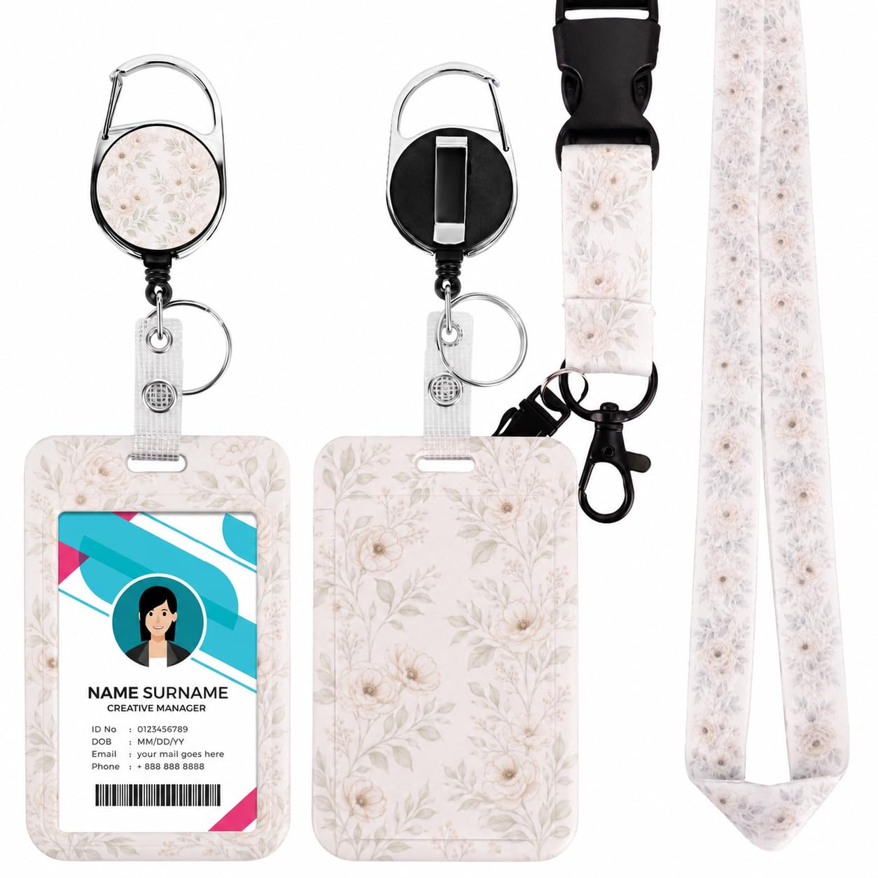 Lanyard with Card Holder, Durable Comfortable Lanyards & ID Card Holder, Waterproof ID Badge Holder for Women – Ideal for Office Work, School, Travel, Events, Nurses, Teachers (Flowers)