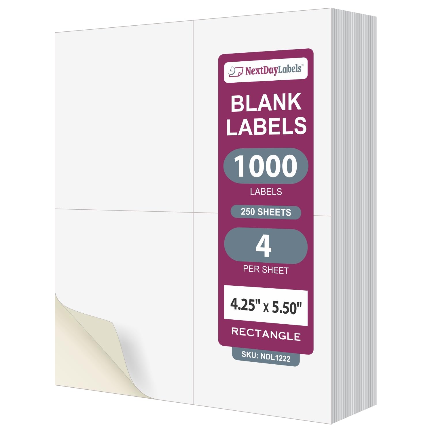NextDayLabels 4.25x5.5 Inch Rectangle Stickers White Blank Labels for Laser Inkjet Printer - 4 Per Sheet Self-Adhesive Shipping Mailing Address Made