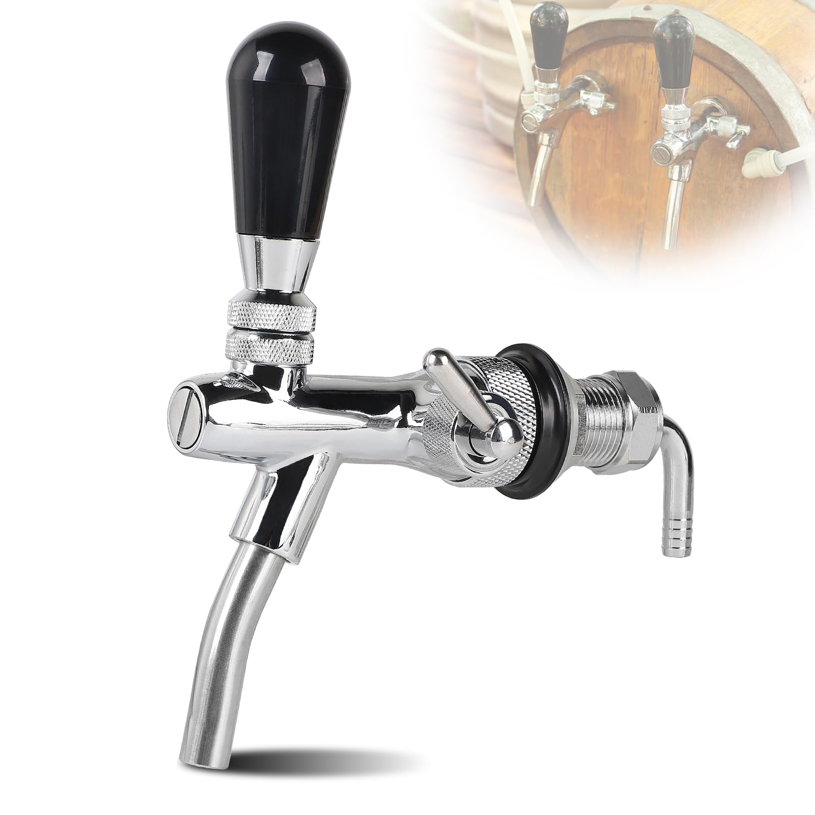 CPROSP Robinet de Bière G5/8 avec Vanne de Contrôle de Débit, Robinet à Bière Chromé, Tige Longue en Acier Inoxydable, Pour Maison, Bar, Restaurants Argenté