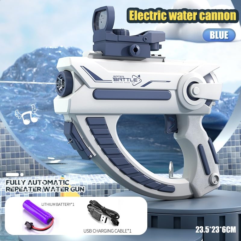 Image of gifferes High Pressure Summer Electric Automatic Squirt Holi Pichkari | |400CC High Capacity | Long Range Shooting Water Blaster Gun (Range Up to 28-34 Ft) | Without Scope (Blue SpaceElectric)