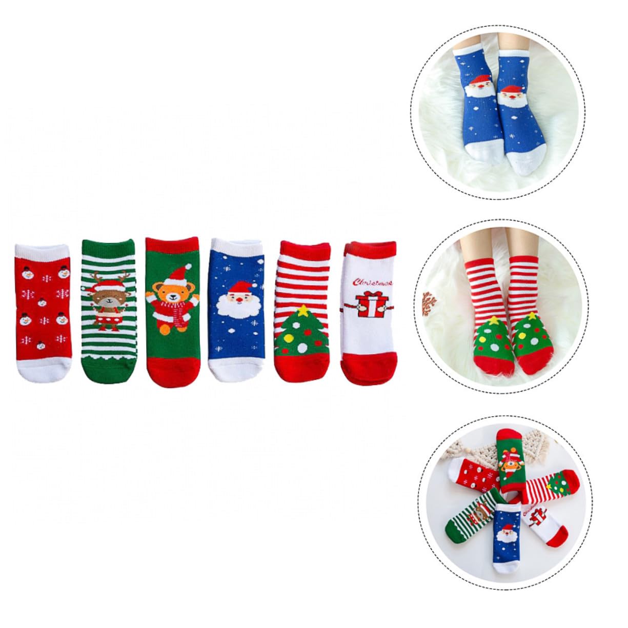OUNONA 6paires Chaussettes Garçon Fille Coton Chaudes Noël Motifs Variés Antidérapantes pour Hiver