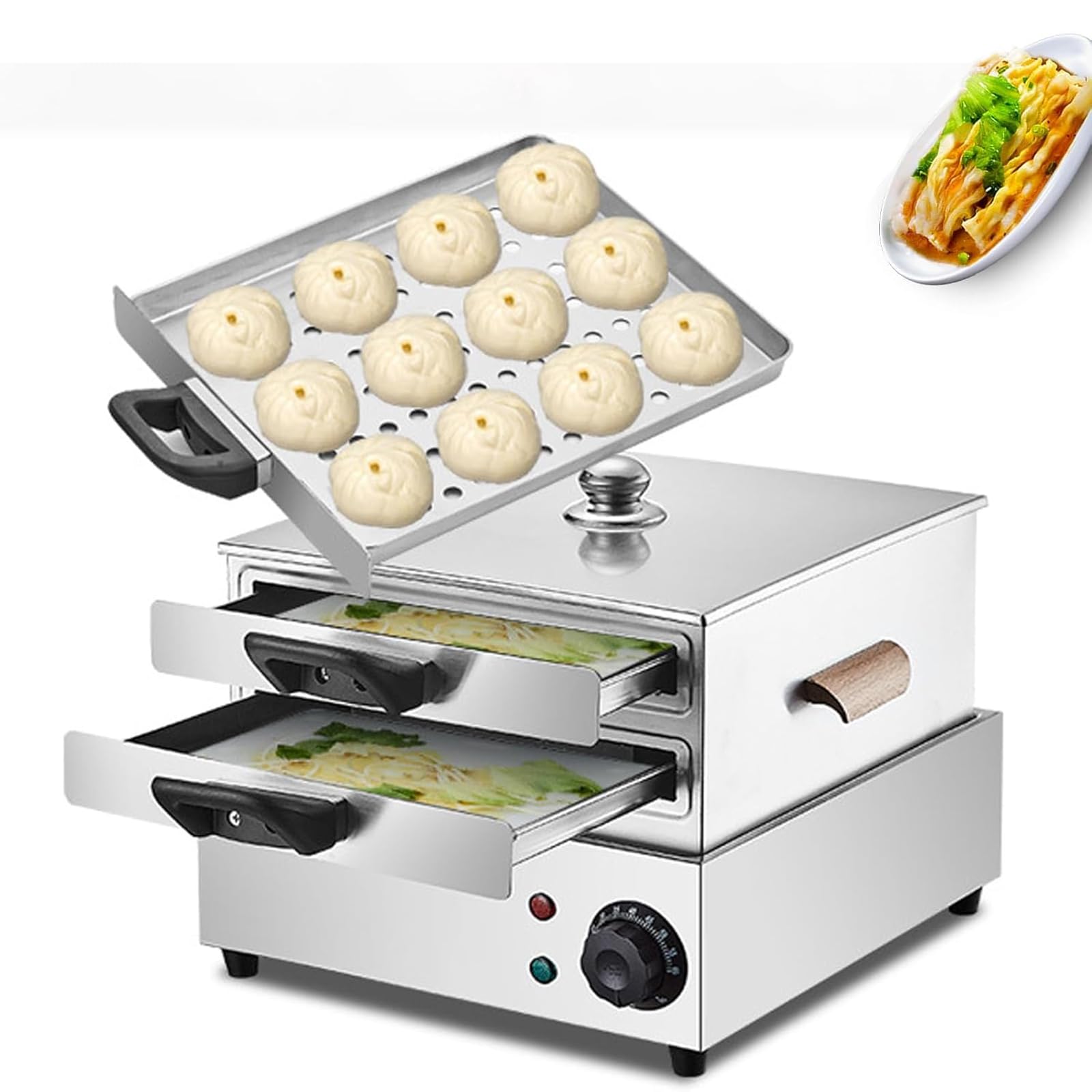 Macchina per rotolo di pasta di riso con vassoio a vapore per divertimento Cheung, ideale per venditori di cibo da strada e uso commerciale, facile da usare, efficiente apparecchio da cucina