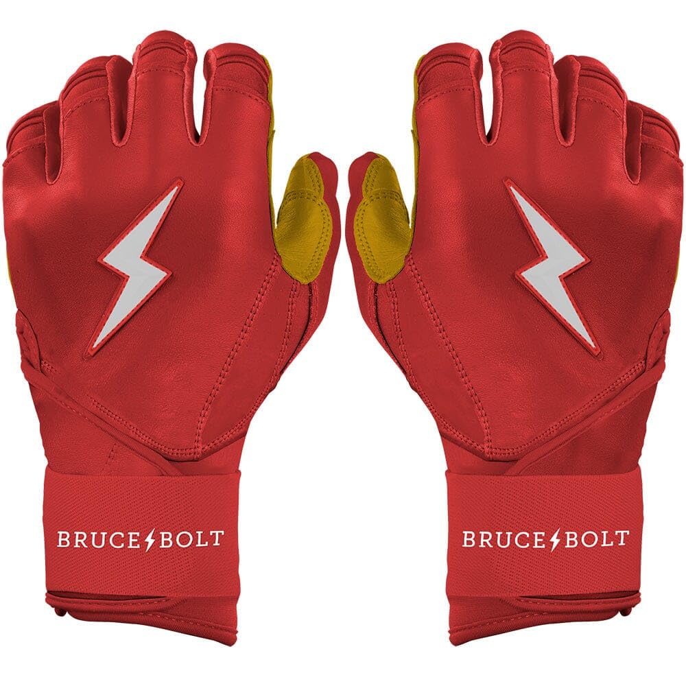 BRUCE BOLT 2020 Premium Pro Red Long Cuff Cabretta Leather Baseball Batting Gloves with Glove Bag - Adult XXLarge LRDXXL — image 1