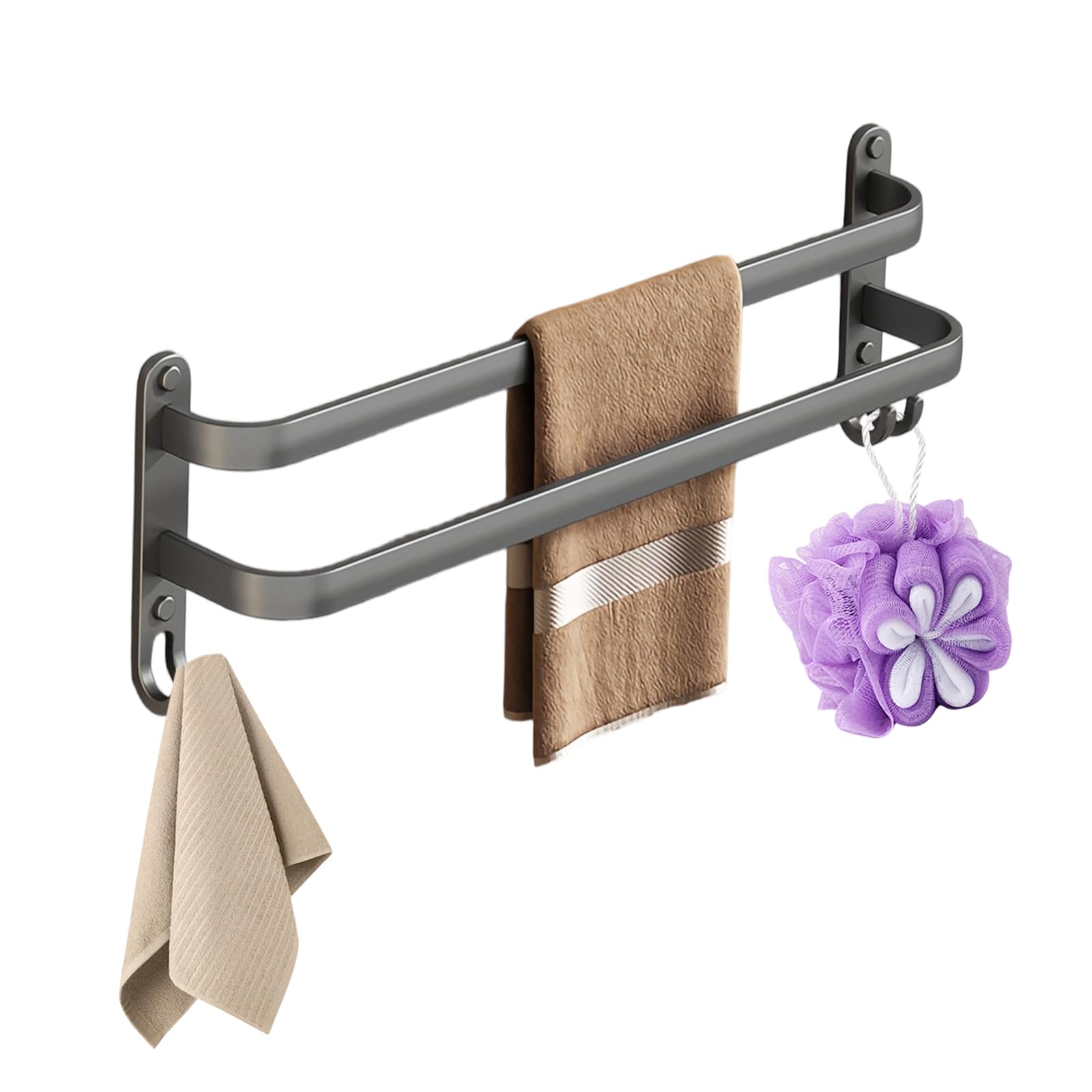 Qingzy As Picture Shows Bathroom Towel Rail 40Cm, Towel Rack With 2 Hooks, Wall Mounted Towel Holder Towel Bar, Self Adhesive Double Towel Rail, No Drill Towel Rack For Bathroom Shower Kitchen