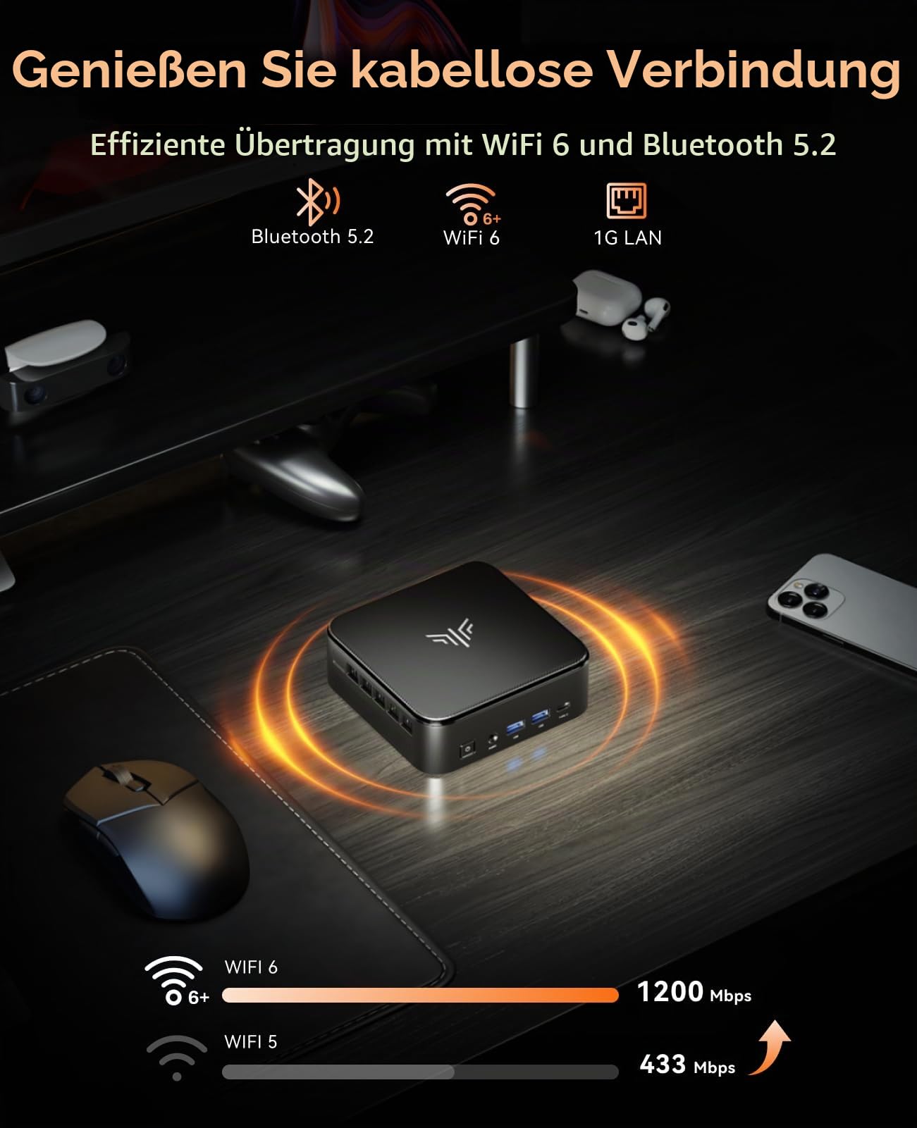 NiPoGi E3B Mini PC AMD Ryzen 7 5700U 32GB Dual DDR4 512G SSD Micro Desktop Computer mit Radeon RX Vega 8 Support DP+HDMI-Type-C 4K,WiFi 6,BT5.2 Für Business/Home/Office