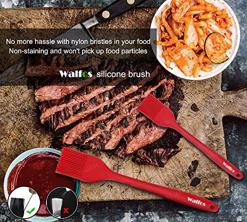 Image of Walfos Silicone Basting Pastry Brush, Heat Resistant Pastry Brush Set, Strong Steel Core and One-Pieces Design, Perfect for BBQ Grill Baking Kitchen Cooking, BPA Free and Dishwasher safe, 2 Pcs (red)