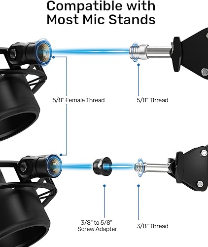 Miniatura 6 de Montaje de choque construido a medida con filtro pop para micrófonos azules Yeti, marco de metalplástico, suspensión antivibración, montaje en el