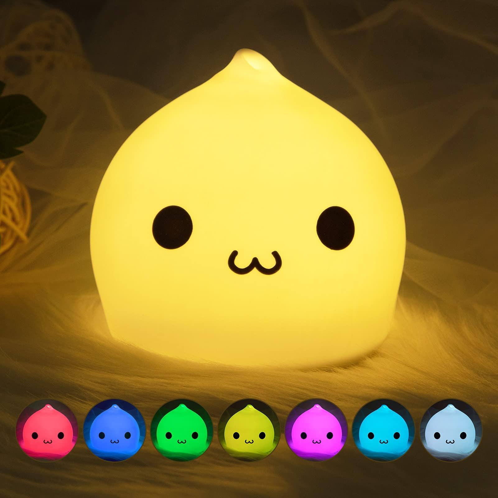 Litake LED Night Light, Battery Powered Night Lights for Kids, Children Soft Silicone Night Light with Warm White, Single Color and 7-Color Breathing Modes for Kids, Baby, Children, Girls (Cute)