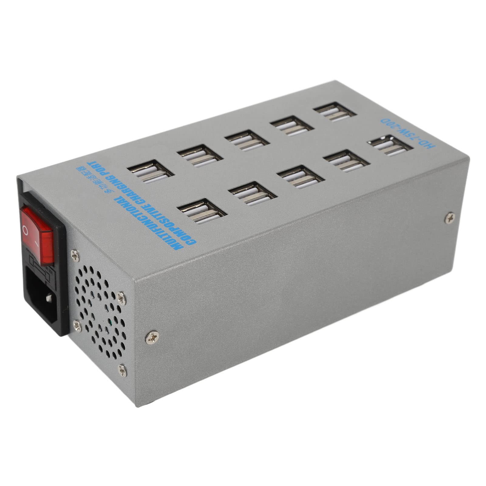 HD 75 20D koncentrator USB z zasilaniem, 20-portowy rozdzielacz USB, wielofunkcyjna stacja ładująca z cichym wentylatorem, uniwersalna konstrukcja wejściowa do telefonów, tabletów, aparatów