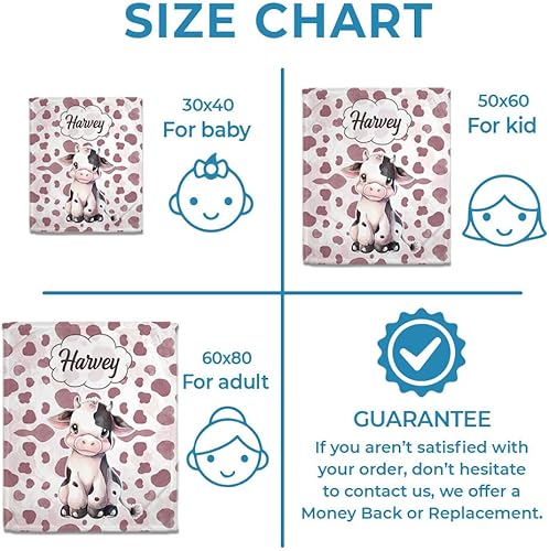 Vista 27 de Hyturtle Manta personalizada con estampado de vaca con nombre, mantas de bebé personalizadas para niños y niñas con estampado de vaca blanca y Vaca 7