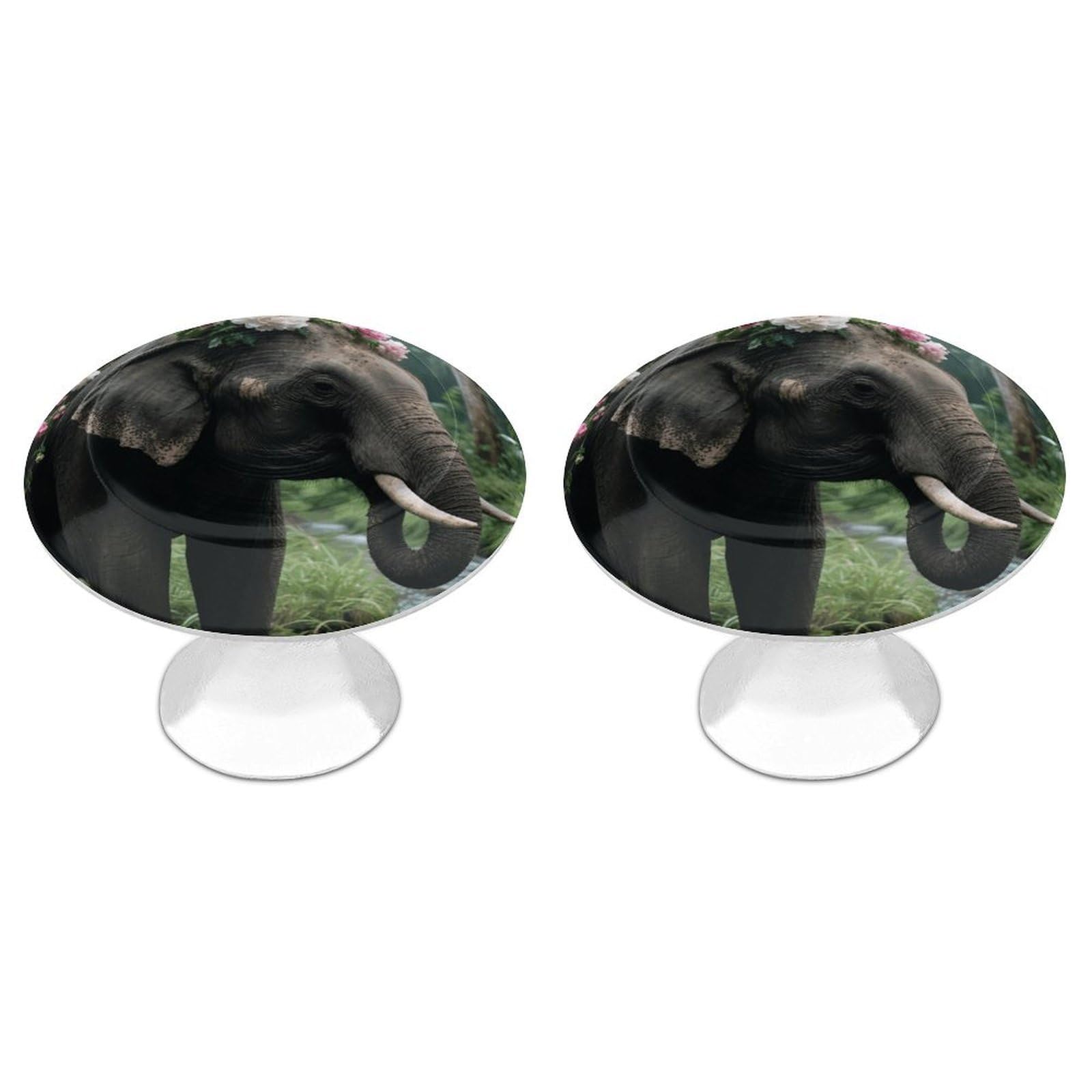 Vstadank Style Flower Elephant Drawer Knob Nice Bathroom Cabinet Knob Round Cabinet Pull Stainless Steel Cabinet Handle Circle Drawer Handle Modern Drawer Pull For Wardrobe Cupboard 2 Pcs