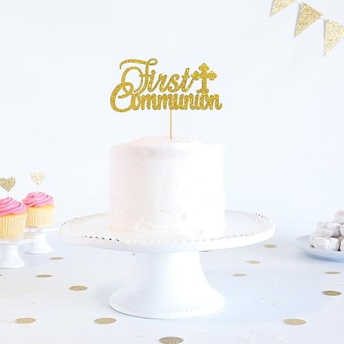 Miniatura 4 de Decoración de pastel de primera comunión con purpurina dorada – Decoración de pastel de primera comunión para niños – Decoración de pastel de Dios