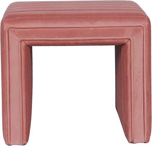 HomePop Moderna otomana de terciopelo copetudo con canal para decoración del hogar, otomana para sala de estar y dormitorio, color rosa rubor
