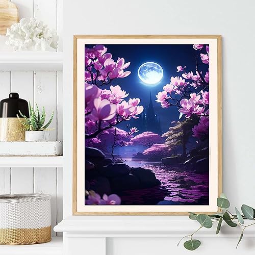 Miniatura 3 de Kit de pinturas artísticas de diamantes con luz de luna para adultos principiantes, kit de arte de diamantes de flores de paisaje, bricolaje,