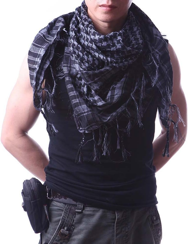 Men's Cotton Arab Shemagh Neck Wrap Arafat Keffiyah Desert Army Wear Head Scarf Stole (Green, Free Size)