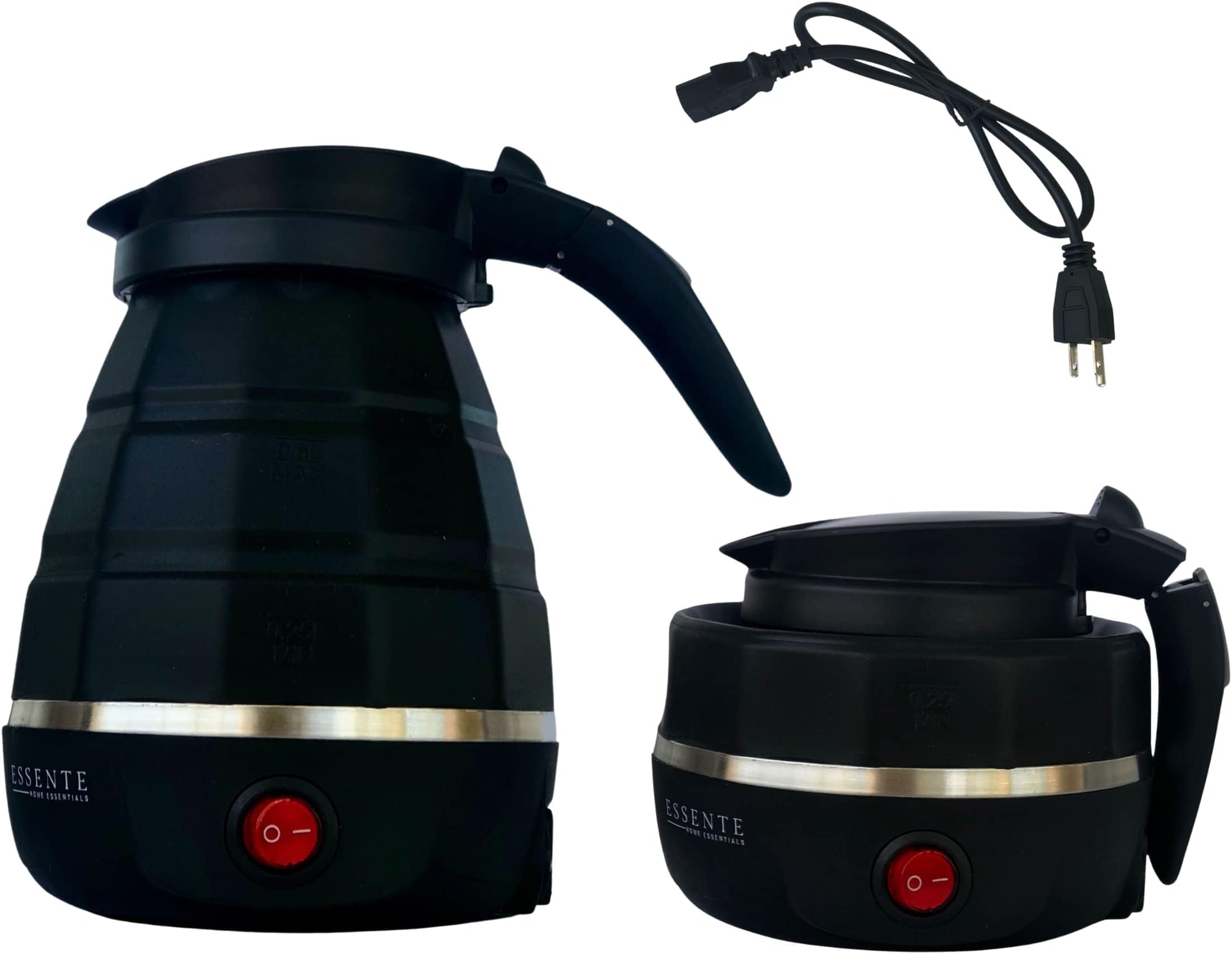 Foldable Electric Kettle – Dual Voltage – Expandable & Collapsible for Easy Storage – Convenient for Travel – BPA Free Food Grade Silicone (Black)