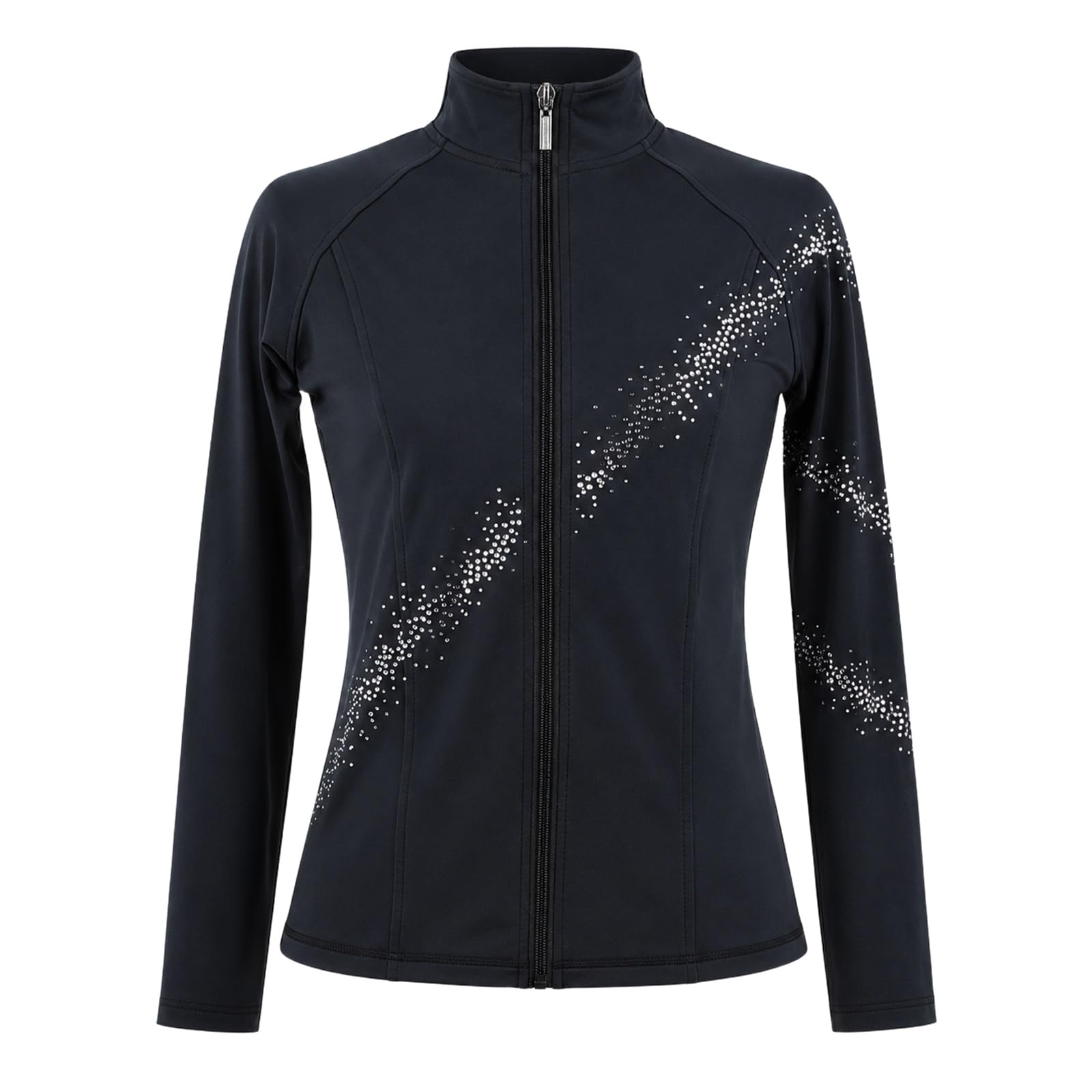Giacca con zip for pattinaggio artistico con accenti di strass diagonali