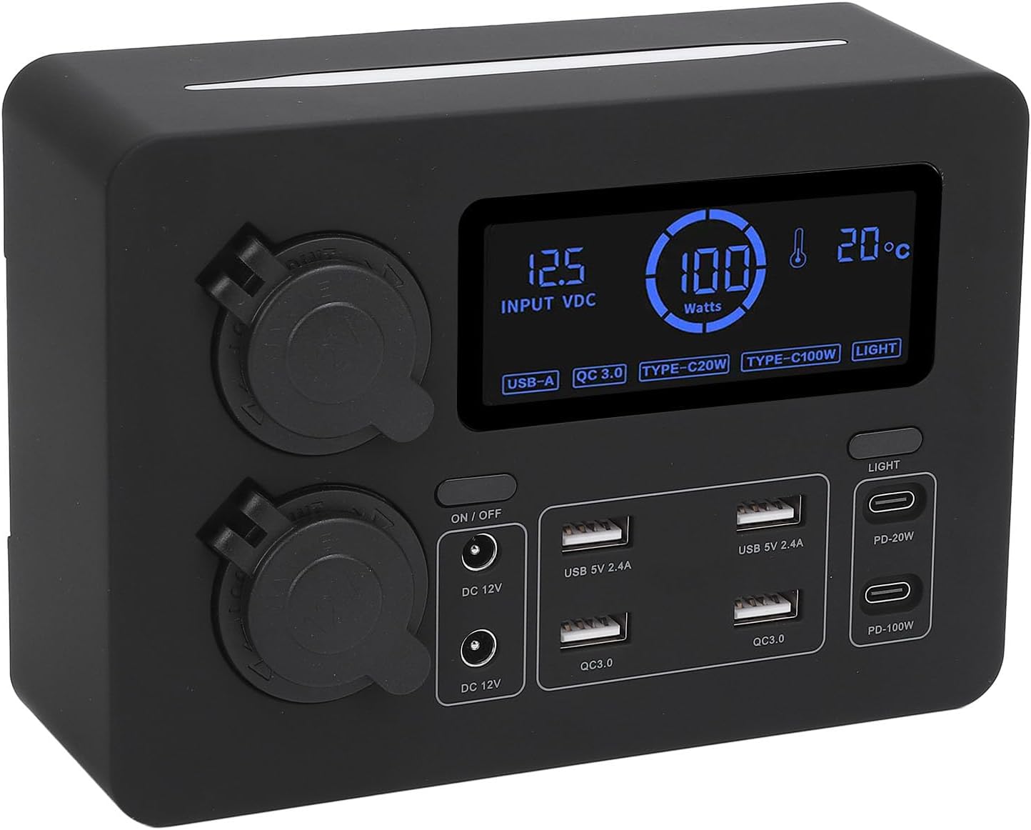 12V Mini Power Box 100W LCD Display USB C QC3.0 Port with 4 Anderson Outlets for Boat RV Car Outdoor Power Hub