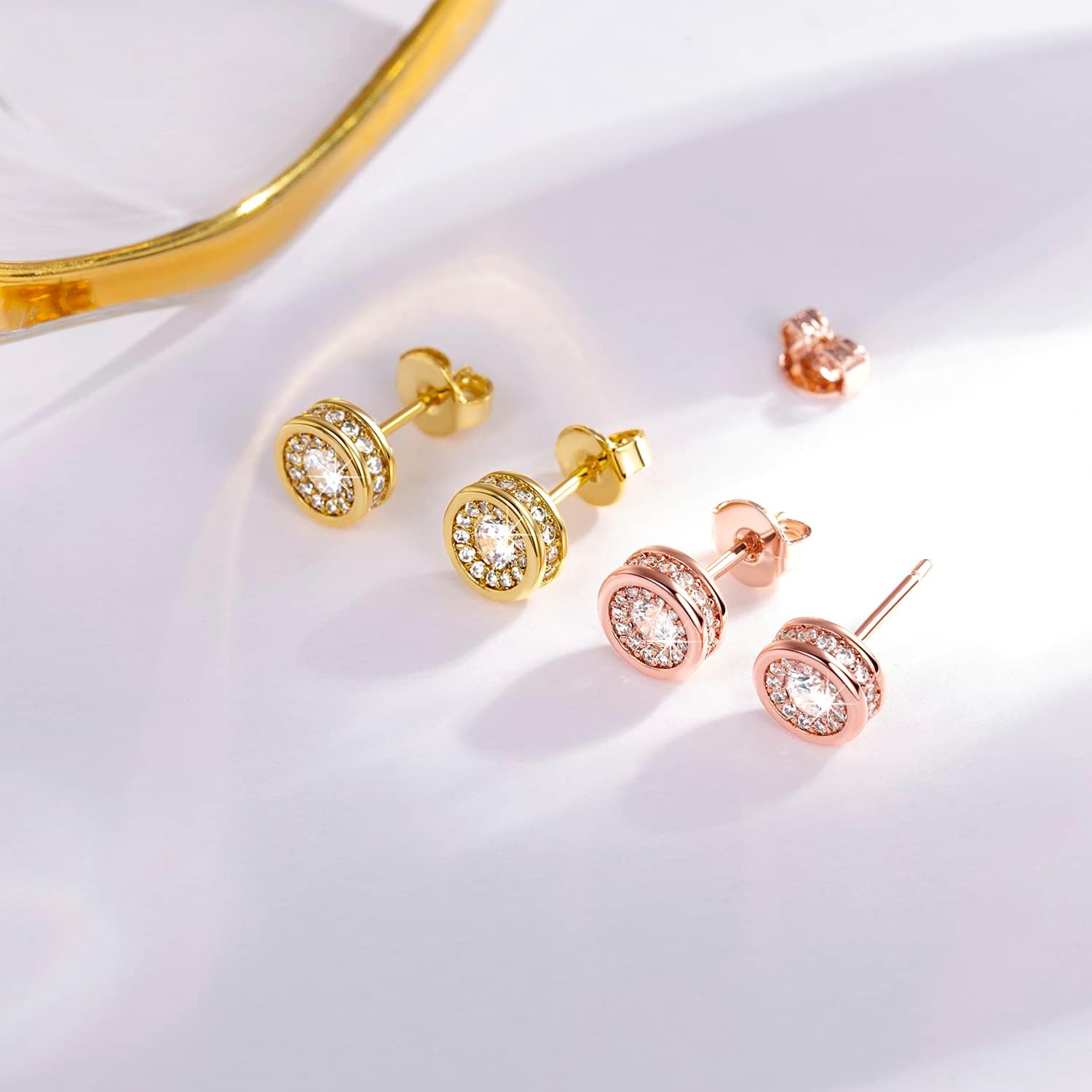 18K Gold Stud Earrings for Women, 18K Rose Gold Stud Earrings with Cubic Zirconia Diamonds, Jewelry Gift for Mom, Wife, Daughter, Friend on Birthday, Anniversary, Valentine's Day, Mother's Day - Image 3
