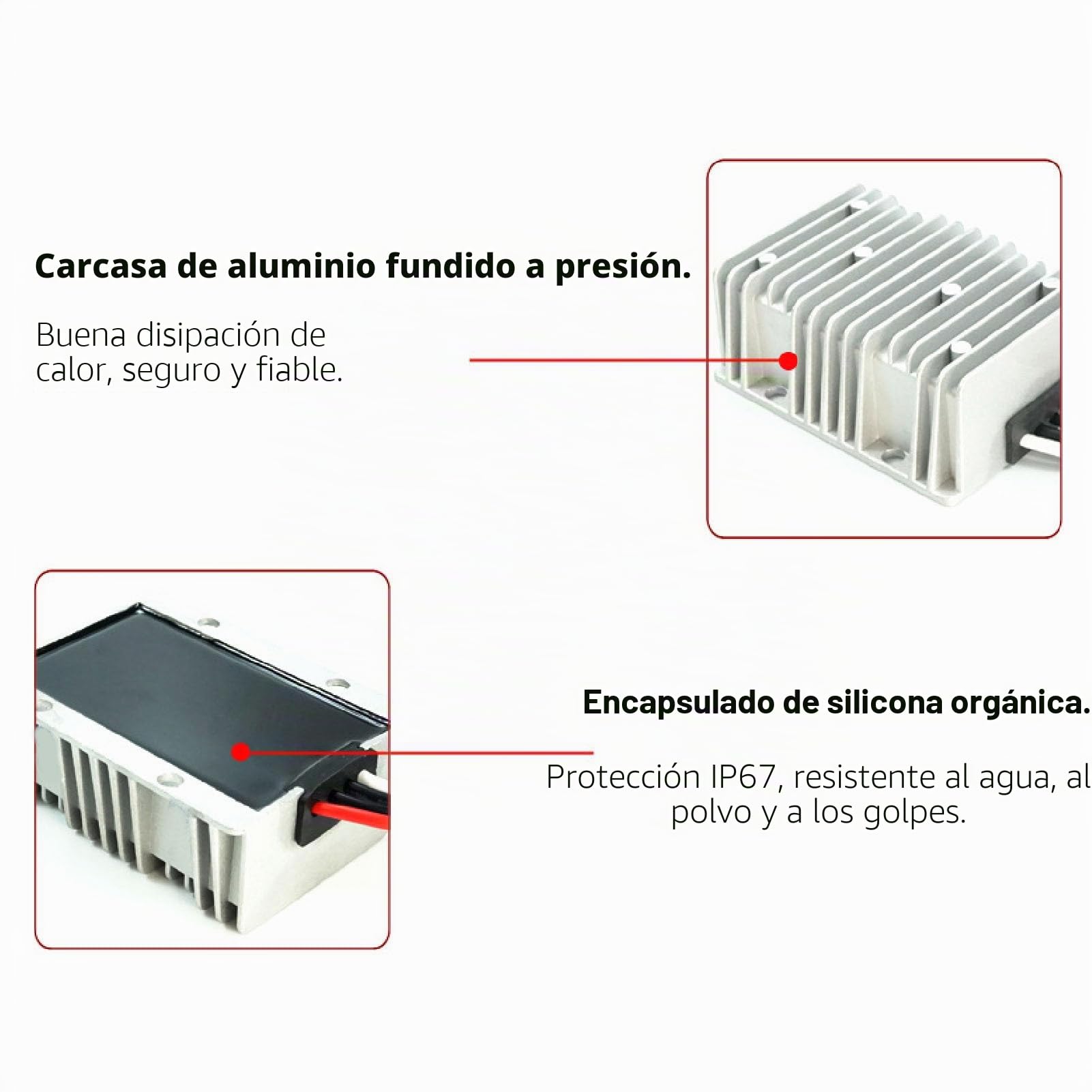 Convertidor elevador de CC a CC, regulador de voltaje impermeable de alta potencia de 480 W, transformador de 12 V/24 V a 48 V y 10 A para sistemas de seguridad de vehículos.