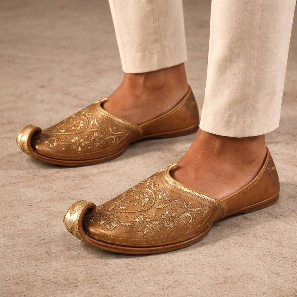 Mens Punjabi Jutti Sherwani Shoes Khussa Shoes Handmade Ethnic Footwear Copper