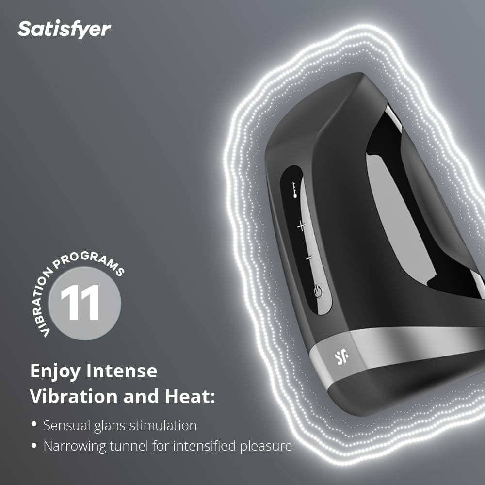 Satisfyer Men Heat Vibration | Masturbator | Vibrator | 11 Vibration Programs | Innovative Warming Function | Waterproof (IPX7) | Rechargeable Battery | Skin-Friendly Silicone