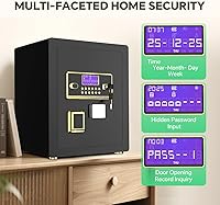 Vista 2 de Caja de seguridad con teclado digital y sistema de alarma - Caja de seguridad electrónica para joyas y dinero con estantes ajustables - Incluye luz