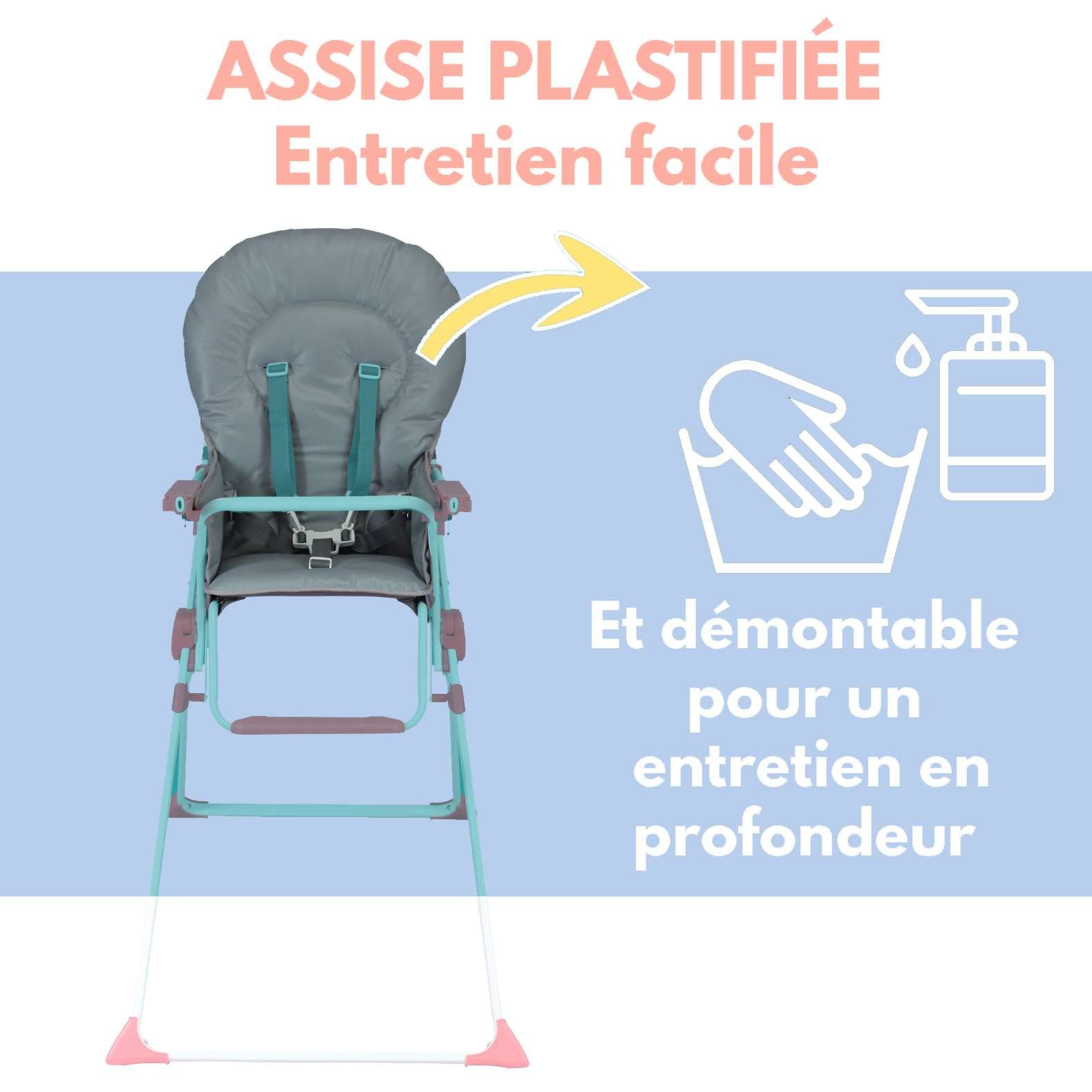 Bambisol Seggiolone fisso pieghevole per bambini | Ultra compatta e leggera, Ripiano regolabile rimovibile | Rosso