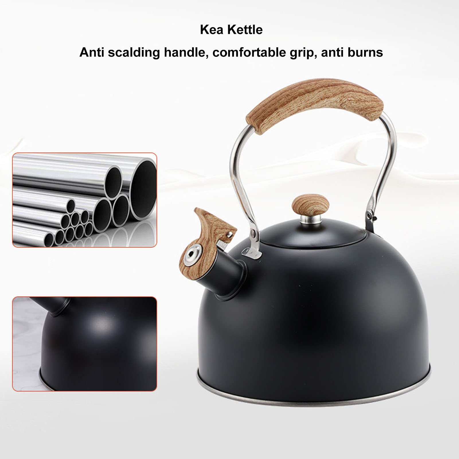 2.5L Sifflement Thé Bouilloire En Acier Inoxydable Bois Motif Poignée pour Thé Café Lait Eau