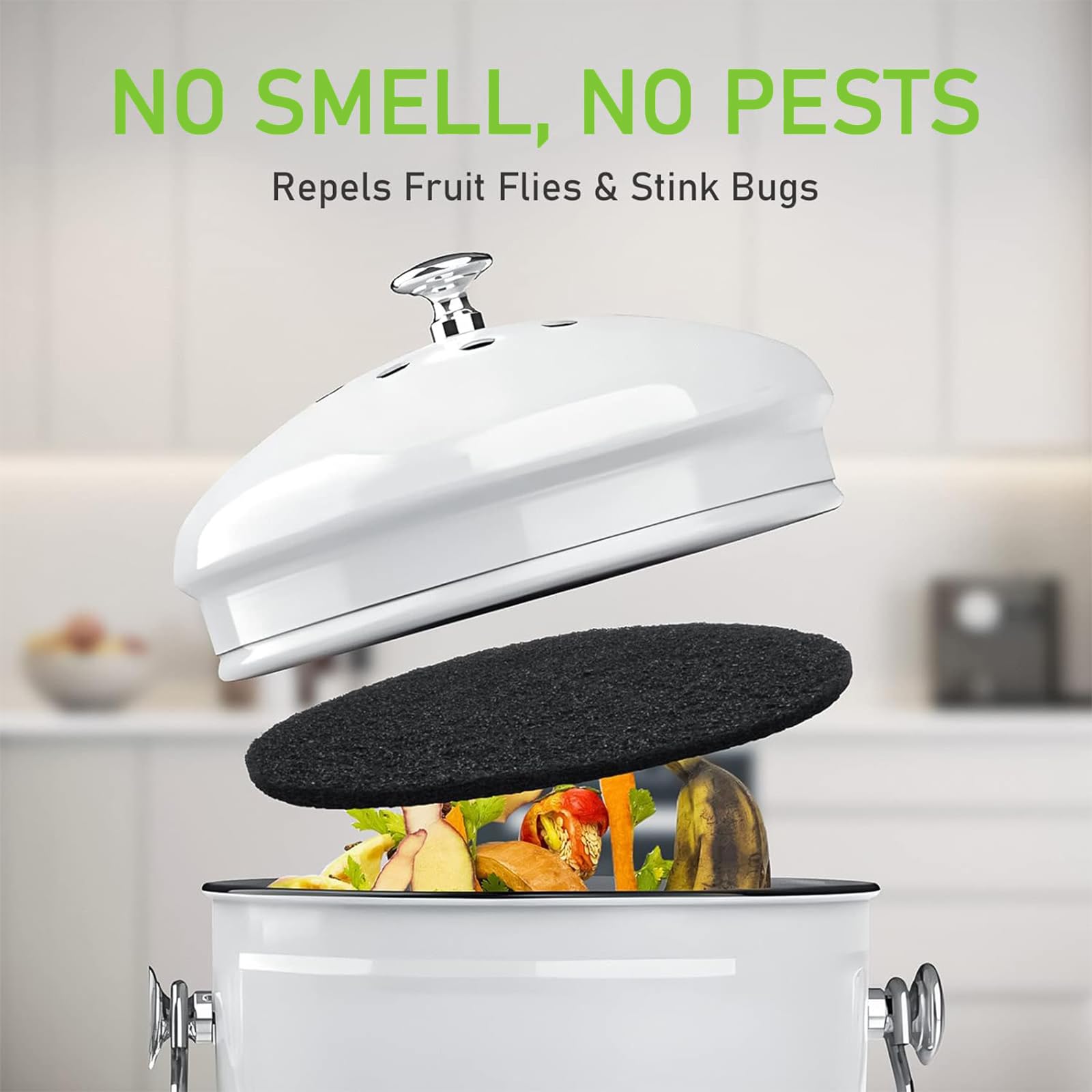 8 Pièces Filtres Compost Ronds, Filtres à Charbon Actif Filtre Anti-Odeur pour Poubelles à Compost Ronds, Convient aux Poubelles Jusqu'à 17 cm