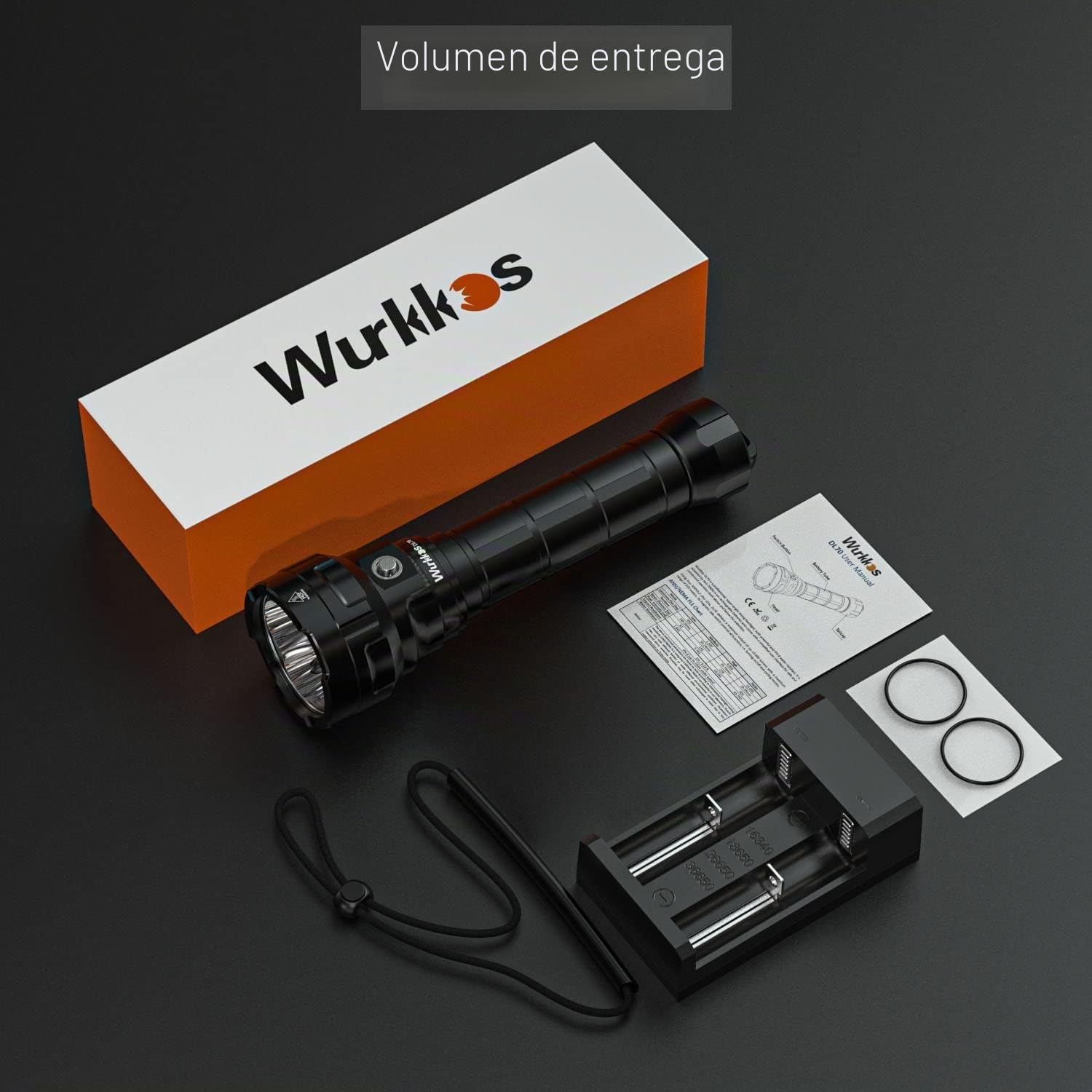 Wurkkos DL70 Antorcha subacuática de buceo, 13000 lúmenes, 4 * XHP50.2 LED, Super brillante, 2*5000 mAh Dispositivo recargable y cargador